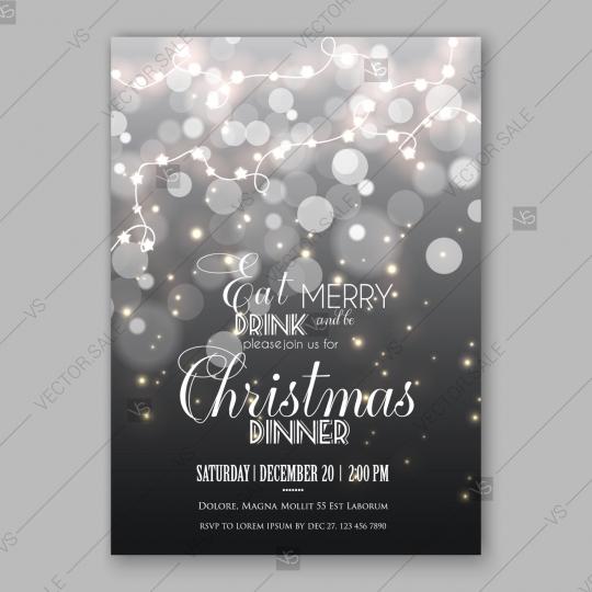 Wedding - Merry Christmas Party Invitation Card Glowing Lights garland floral greeting card