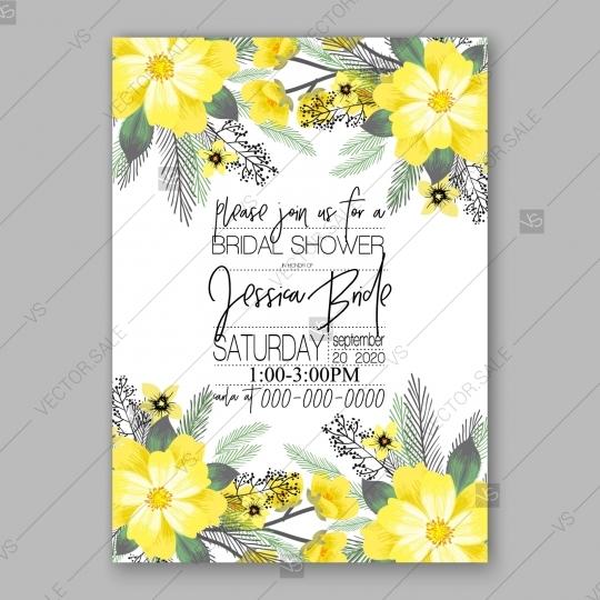 Свадьба - Lemon Anemone Peony floral vector Wedding Invitation Card printable template bridal shower invitation