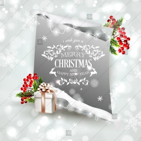 زفاف - Merry Christmas Holiday card with fir wreath and gift boxes