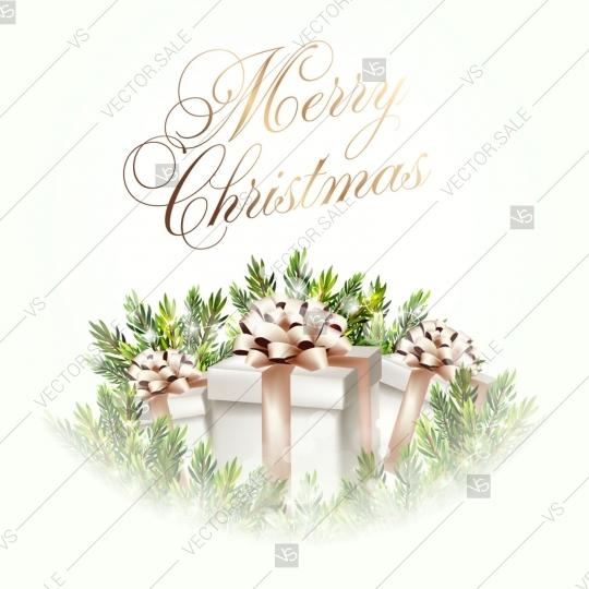 Wedding - Merry Christmas Holiday card with fir wreath and gift boxes