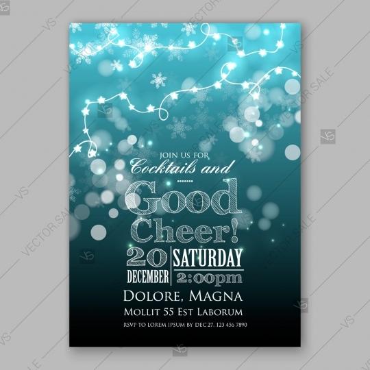 Wedding - Merry Christmas Party Invitation Card Glowing Lights garland vector template