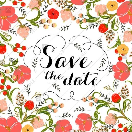 Wedding - Peony, anemone floral wedding invitation vector template