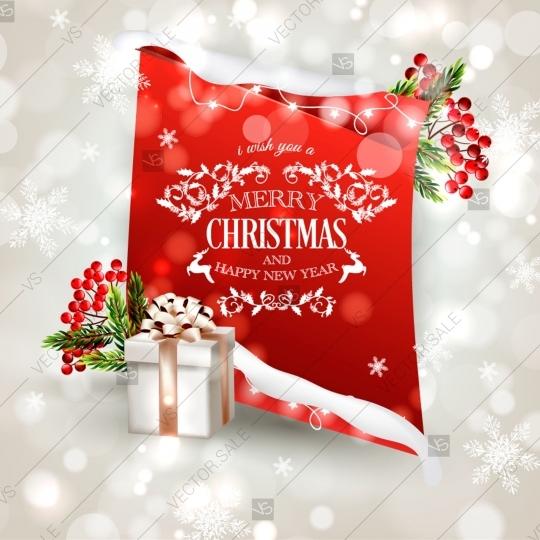 Wedding - Merry Christmas Holiday card with fir wreath and gift boxes