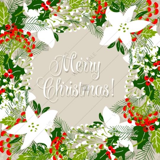 Wedding - Merry Christmas and Happy New Year Card winter poinsettia fir wreath
