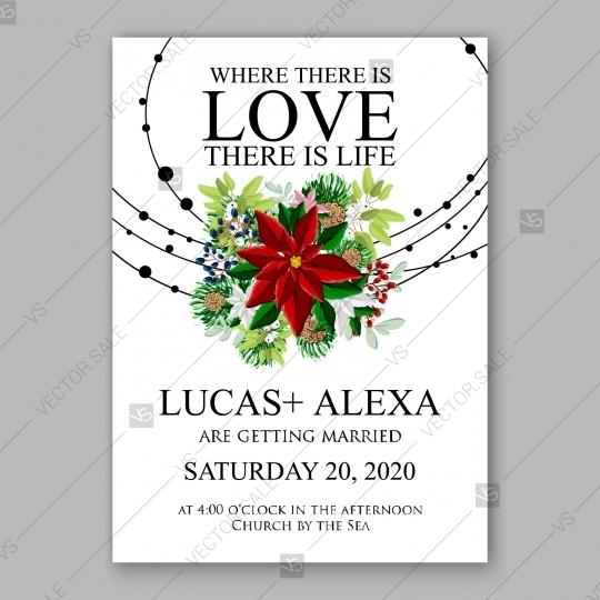 Свадьба - Poinsettia wedding invitation Merry Christmas party invitation vector template floral watercolor