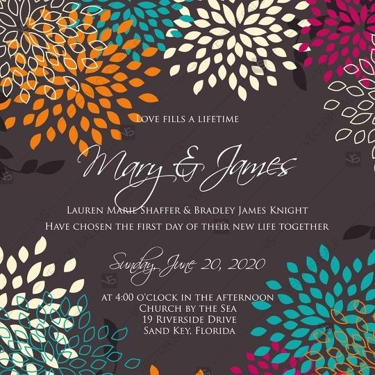 Mariage - Chrysanthemum floral wedding invitation primtable diy template firework