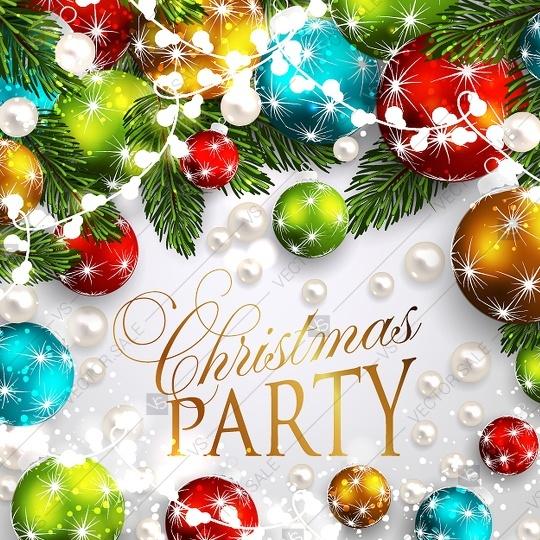زفاف - Christmas party invitation with fir branches and balls