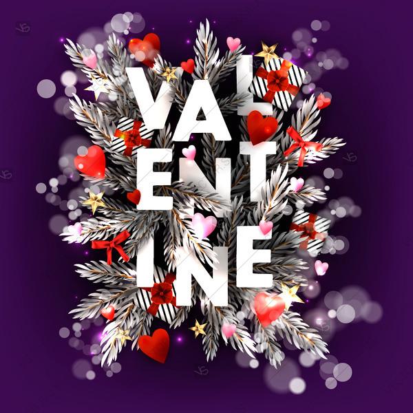 Hochzeit - Flyer for Happy Valentine's Day Party fir, heart, gift box, text