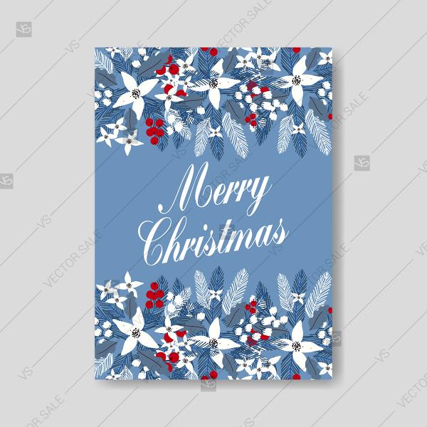 زفاف - White poinsettia christmas party invitation on blue background watercolor style