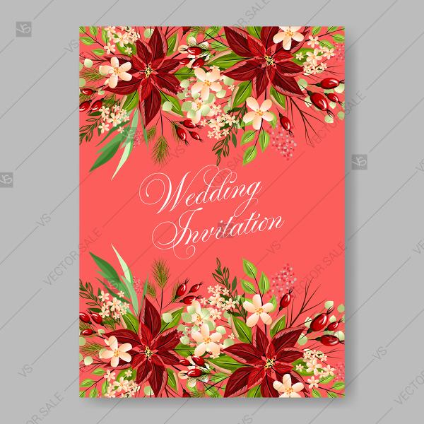 Wedding - Red Poinsettia winter floral wreath for wedding invitation decoration bouquet
