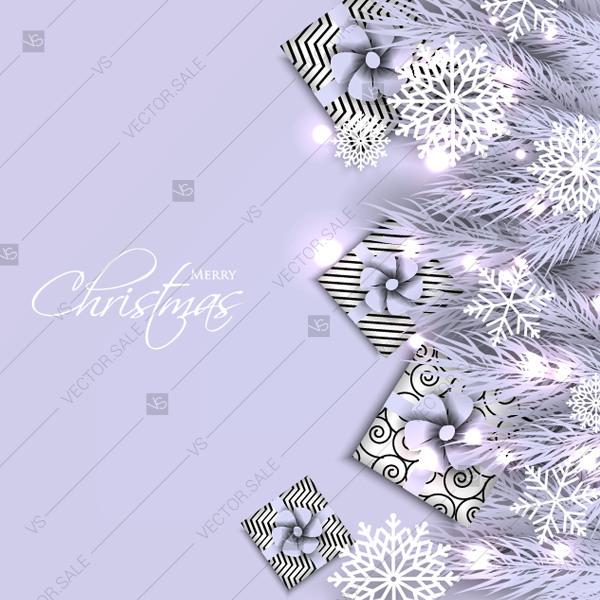 زفاف - Merry Christmas Party invitation with snowflake violet fir pine branch gift box floral illustration bridal shower invitation
