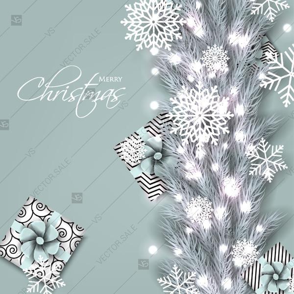 زفاف - Merry Christmas wreath of turquoise fir pine branches gift box birthday card