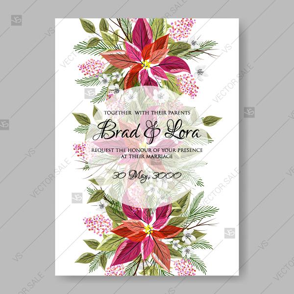Wedding - Red Poinsettia fir pine winter vector wreath wedding invitation card template floral wreath
