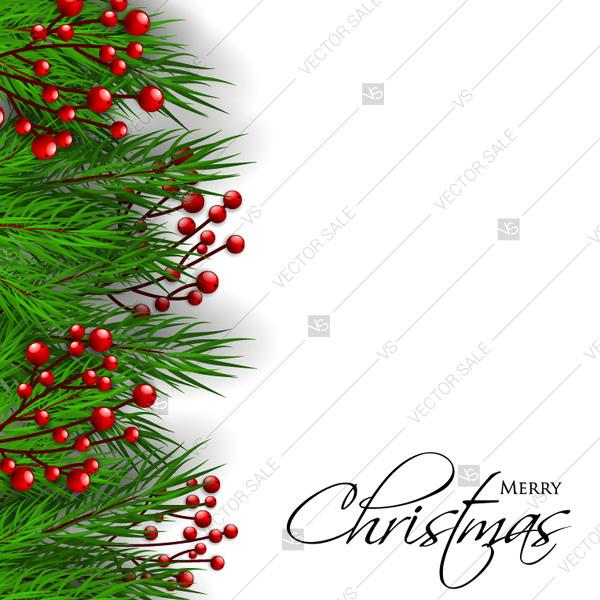 زفاف - Merry Christmas and Happy New Year greeting card fir pine tree branches gift box red berry