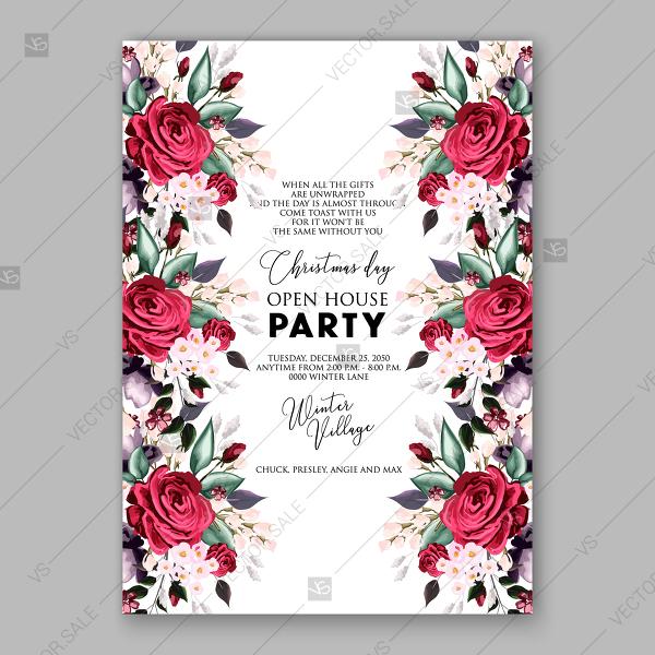 Wedding - Marsala peony invitation Merry Christmas Party Invitation botanical illustration
