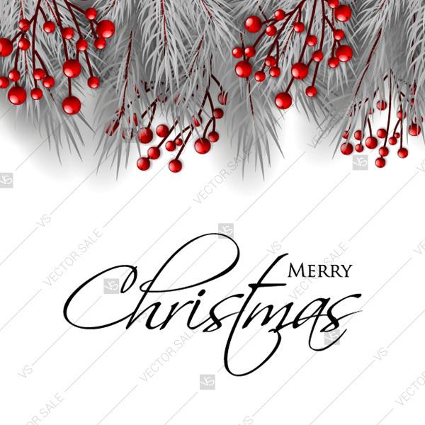 زفاف - Merry Christmas Party Invitation vector template gray silver blue fir pine branch red berry vector download