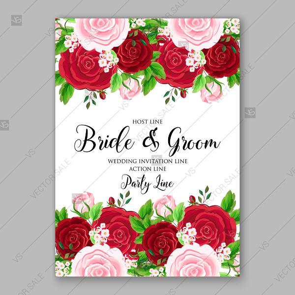 Wedding - Red Pink Rose wedding invitation vector card template Bridal shower invitation thank you card