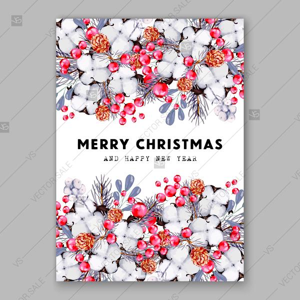 Wedding - Christmas party Invitation Winter holiday floral wreath fir peach rose misletoe pine cone cranberry fiesta