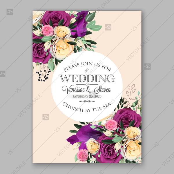 Wedding - Violet rose wedding invitation vector template custom invitation