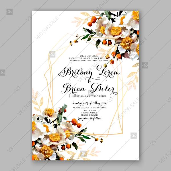 Wedding - White daisy floral wedding invitation vector card template aloha