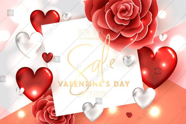 Свадьба - Valentines Day Sale Banner Rose Hearts Wedding Invitation Background
