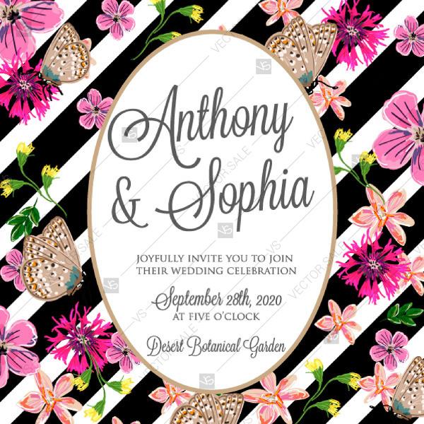 Hochzeit - Wedding invitation vector card template romantic pink flower dog-rose jasmine sakura beautiful bouquet