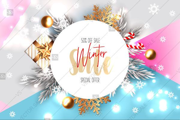 Wedding - Winter Sale Banner For Gift Box Snowflake Balls Candy Lights 50% off special offer