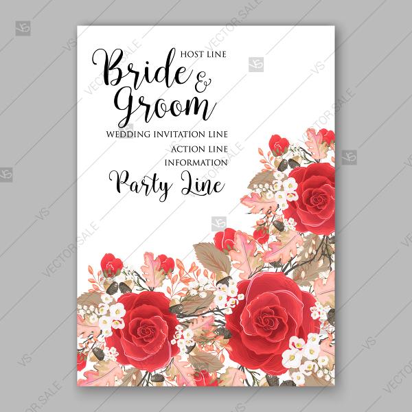 زفاف - Red rose Wedding invitation floral vector background summer