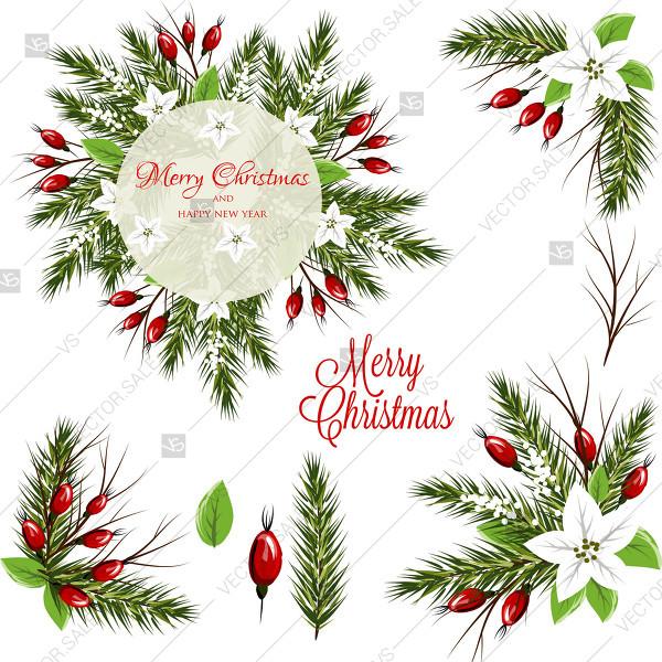زفاف - Poinsettia fir Merry Christmas invitation and Happy New Year greeting card bridal shower invitation