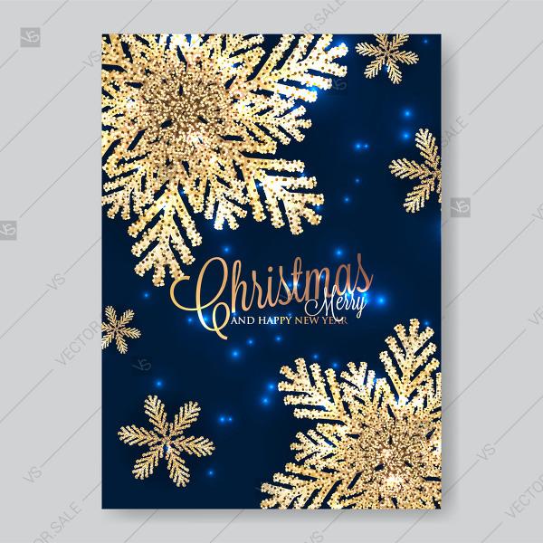 Wedding - Merry Christmas Party Invitation with gold snowflake and lights confetti aloha