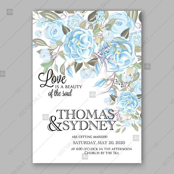 Свадьба - Wedding invitation blue ranunculus peony brier rose vector floral background autumn