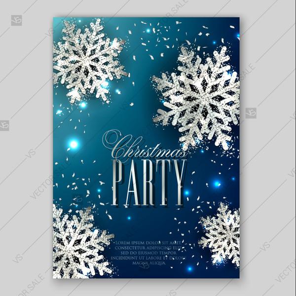 زفاف - Merry Christmas Party Invitation with gold snowflake and lights confetti