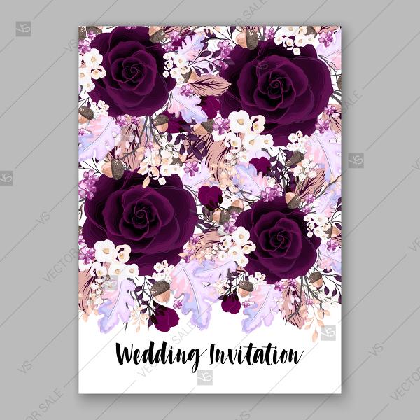 Wedding - Marsala dark red peony wedding invitation vector floral background invitation template