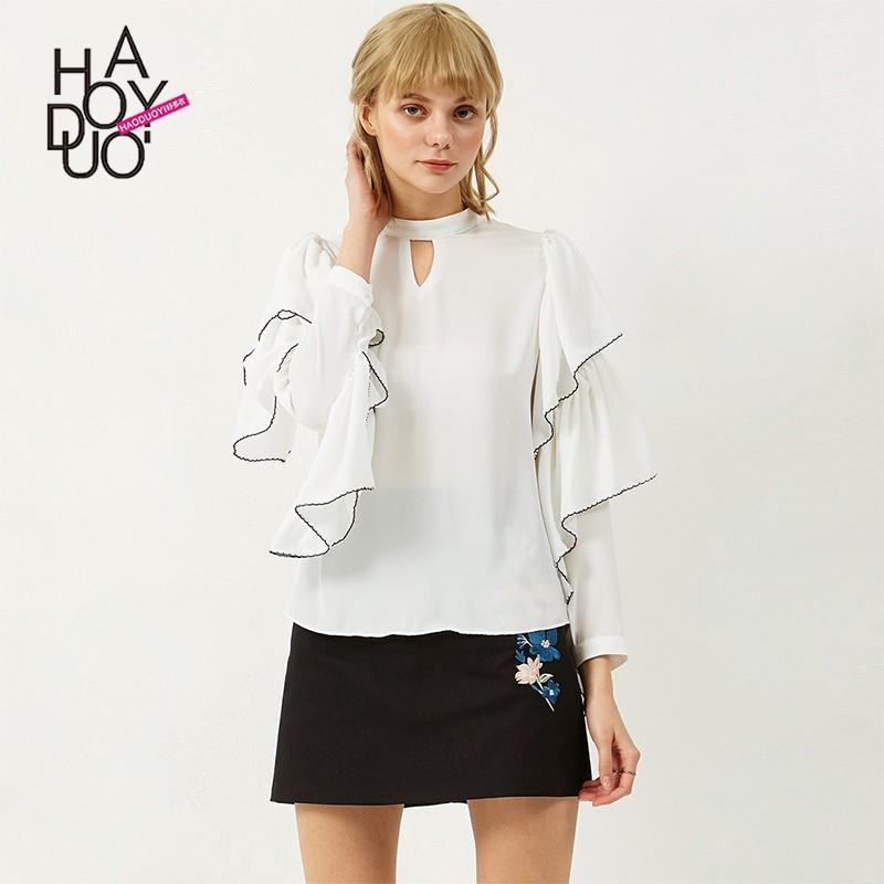 Свадьба - Sweet Attractive Hollow Out Accessories One Color Fall Frilled Blouse - Bonny YZOZO Boutique Store