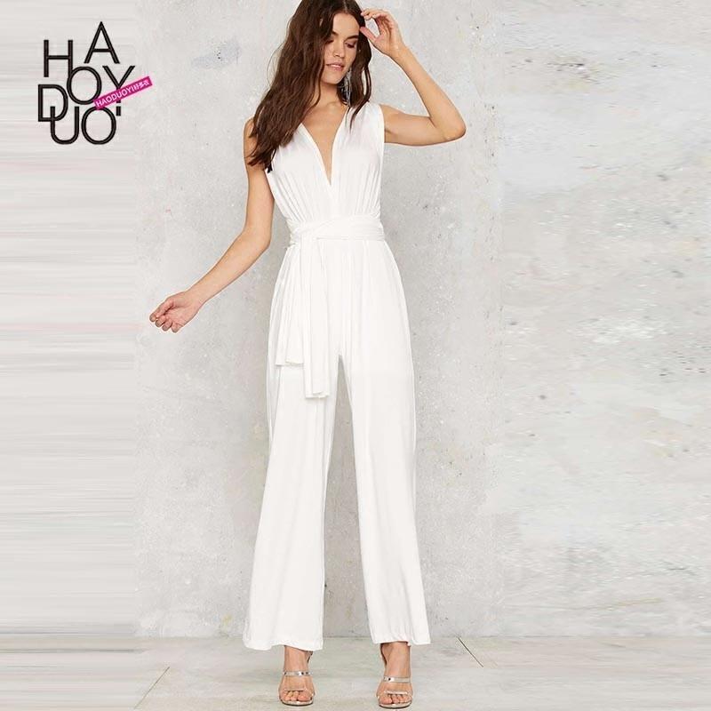 زفاف - Summer 2017 new slim loose sleeveless sexy low cut Halter jumpsuit - Bonny YZOZO Boutique Store
