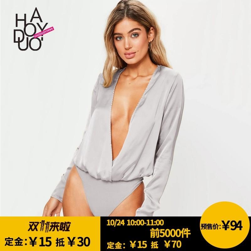 زفاف - Vogue Sexy V-neck One Color Fall Casual 9/10 Sleeves Jumpsuit - Bonny YZOZO Boutique Store