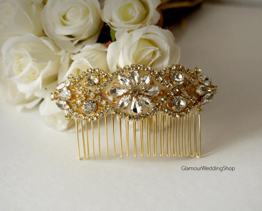 Свадьба - Sale - Hair Comb Rhinestone Gold Wedding Hair Comb Hair Comb Bridesmaid's Hair Comb Flower Girl Hair Headband Comb