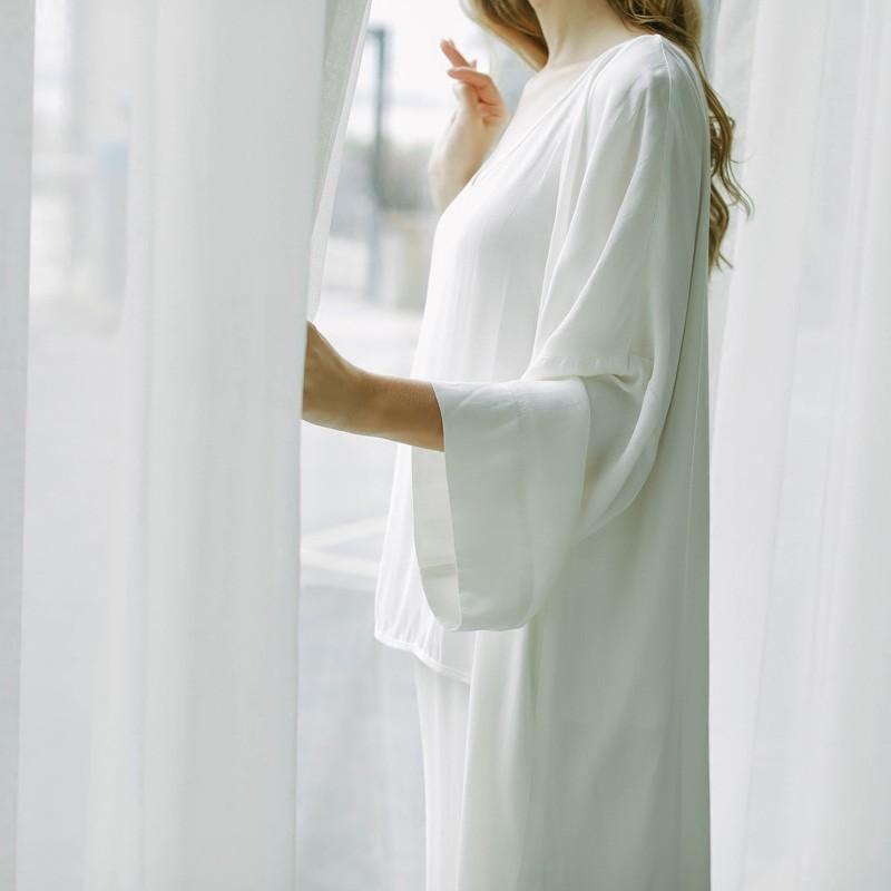 زفاف - Elegant Silk Floss White Stripped Outfit Three Piece Suit Night Gown Pajama - Bonny YZOZO Boutique Store