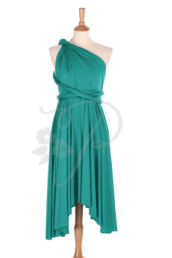 Hochzeit - Bridesmaid Dress Infinity Dress Emerald Green Knee Length Wrap Convertible Dress Wedding Dress