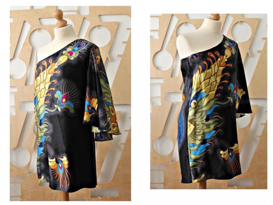 Wedding - Handpainted Silk blouse Tunic Cocktail Party dress Evening dress Prom gown Silk top Boho Gypsy Hippie Gothic 90s Wearable art Silk dress