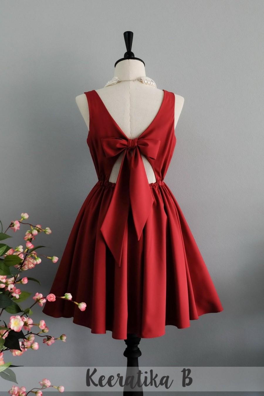 Wedding - Blood red dress Red Bridesmaid dress Prom dress Christmas dress Wedding Party dress Bridal party Cocktail Formal bow back evening dress