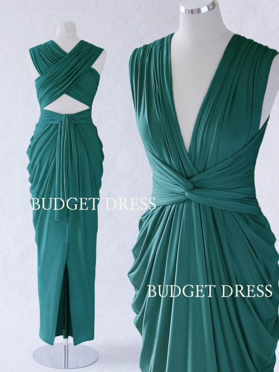 Wedding - Teal Green Convertible Bridesmaid Dress, Long Infinity Prom Dresses, Mix And Match Wedding Party Gowns, Emerald Color Special Occasion Dress