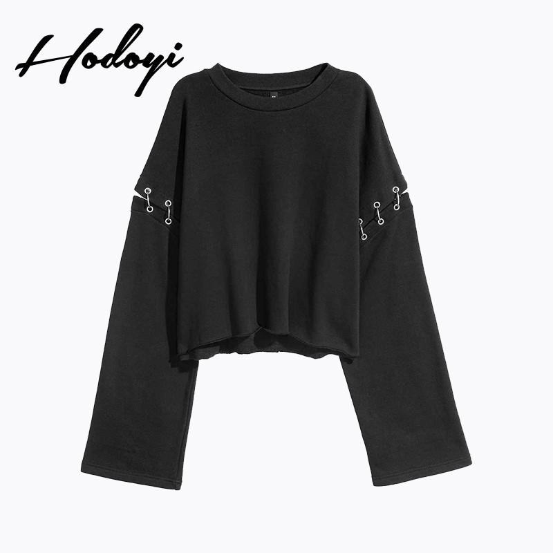 Wedding - Oversized Vogue Hollow Out Scoop Neck Accessories One Color Fall 9/10 Sleeves Hoodie - Bonny YZOZO Boutique Store