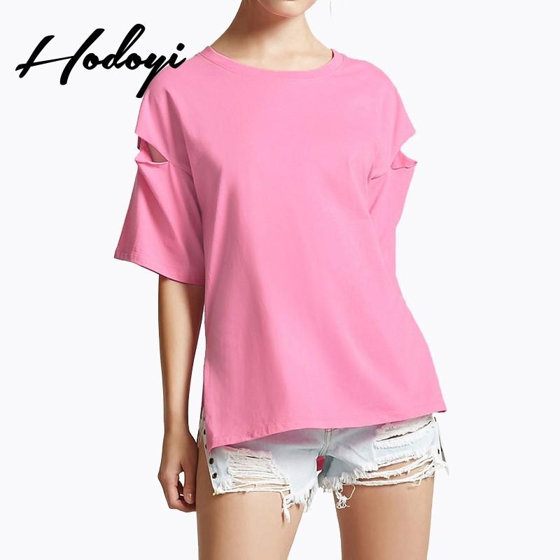 زفاف - Oversized Vogue Simple Ripped Hollow Out 1/2 Sleeves Summer T-shirt - Bonny YZOZO Boutique Store