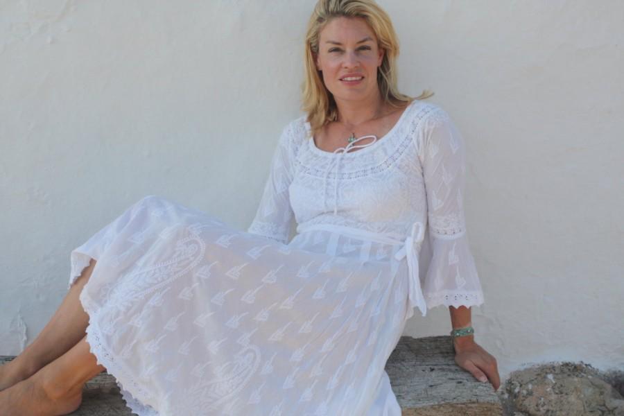 Mariage - Romantic  white hand embroidery dress from Ibiza special price