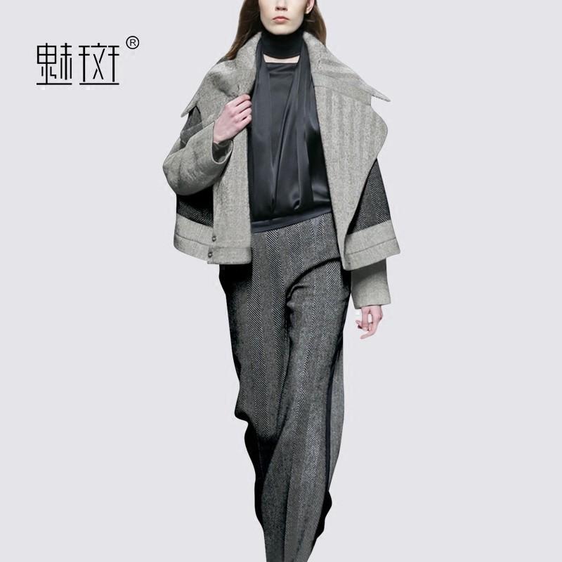 زفاف - Oversized Vogue Wool Casual Outfit Twinset Wide Leg Pant Long Trouser Coat - Bonny YZOZO Boutique Store
