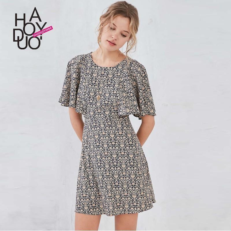 زفاف - Vogue Simple Vintage Printed Slimming Short Sleeves High Waisted Summer Dress - Bonny YZOZO Boutique Store