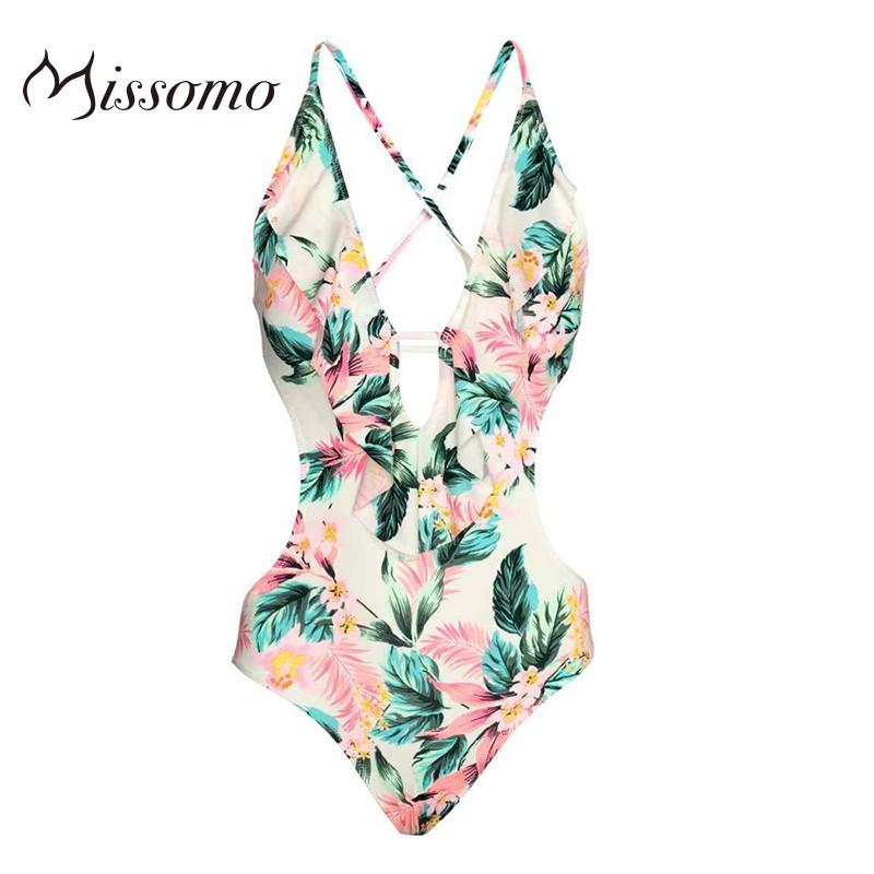 زفاف - Sexy Open Back Hollow Out Slimming Floral Strappy Top Swimsuit - Bonny YZOZO Boutique Store