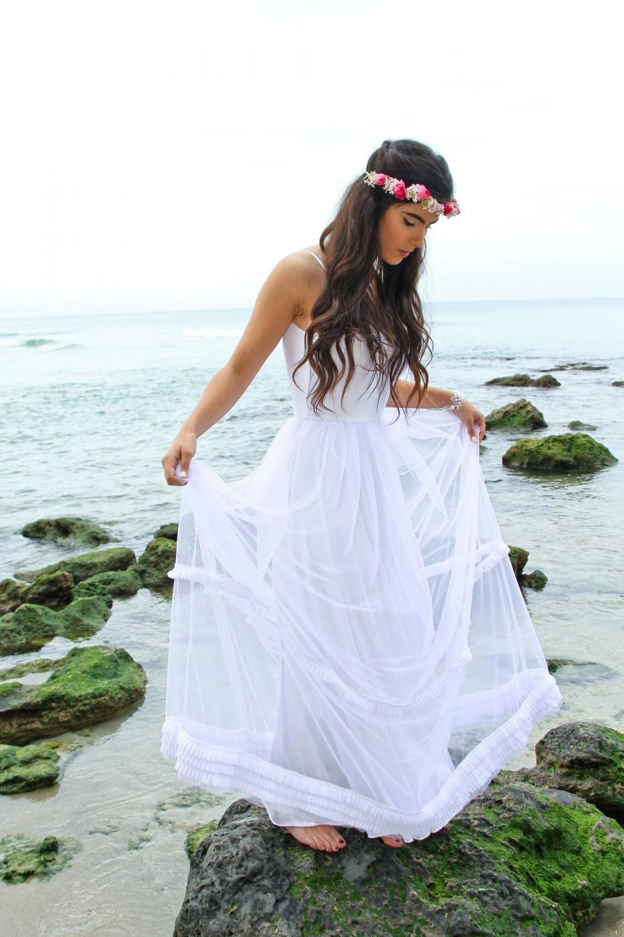 Hochzeit - Wedding Dress, Boho Wedding Dress, Beach Wedding Dress, White Wedding Dress, White Bridal Gown, Tulle Wedding Dress, Long Wedding Dress