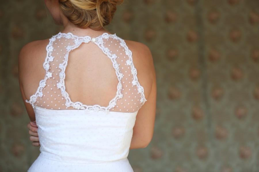 Wedding - Audrey - Short  Keyhole back wedding dress / Polkadots tulle tea length wedding dress